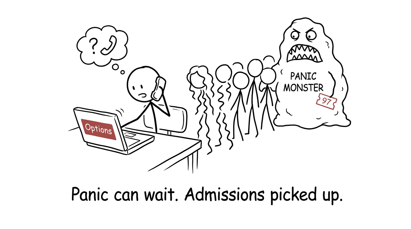 A student calling admissions while panic waits politely