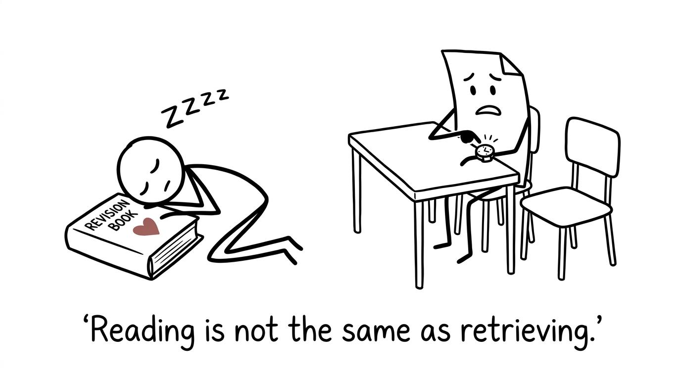 A revision book acting as a pillow while the exam waits