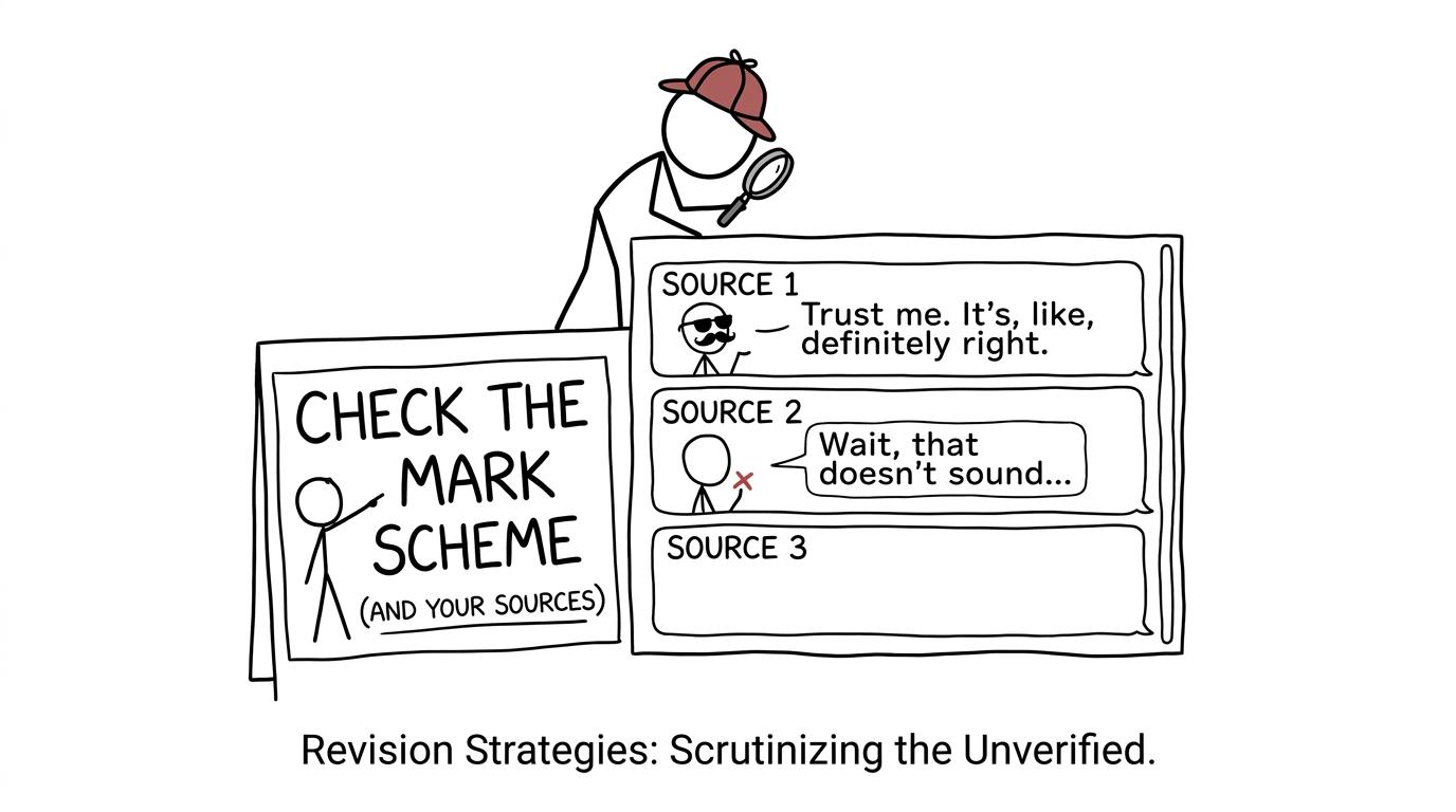 A student detective checking revision claims against a mark scheme