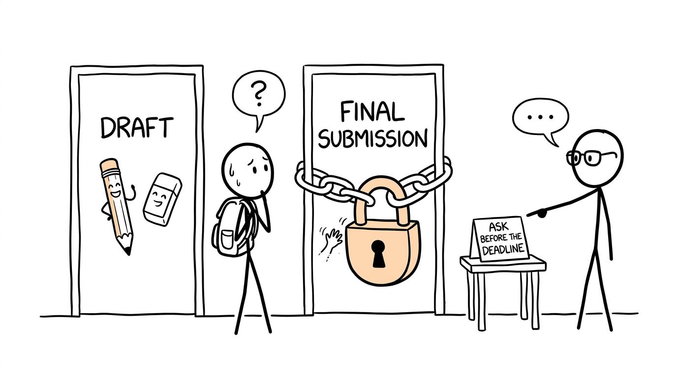 A student choosing between an editable draft and a locked final submission