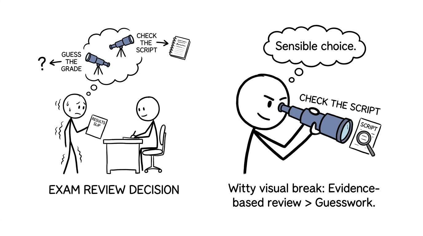 A student choosing to inspect the evidence rather than guess about an exam result