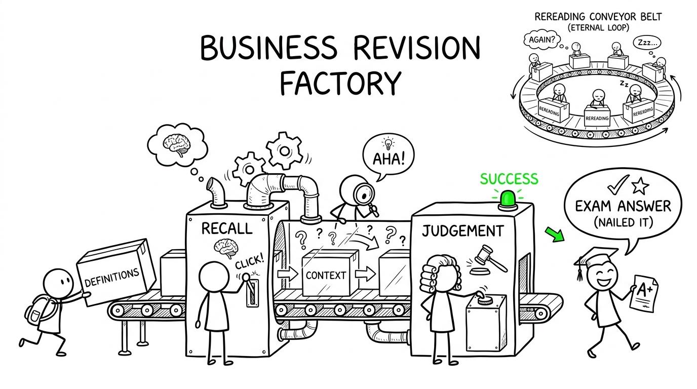 A business revision factory turns recall, context and judgement into an exam answer