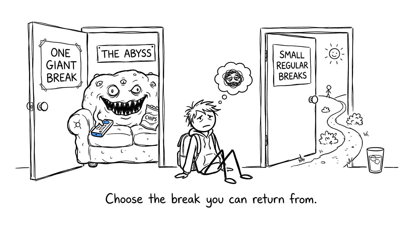 A student choosing between one giant break and small regular breaks
