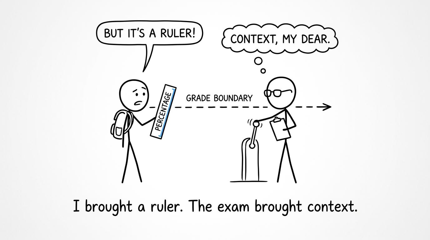 A student discovers that grade boundaries need more context than a percentage ruler
