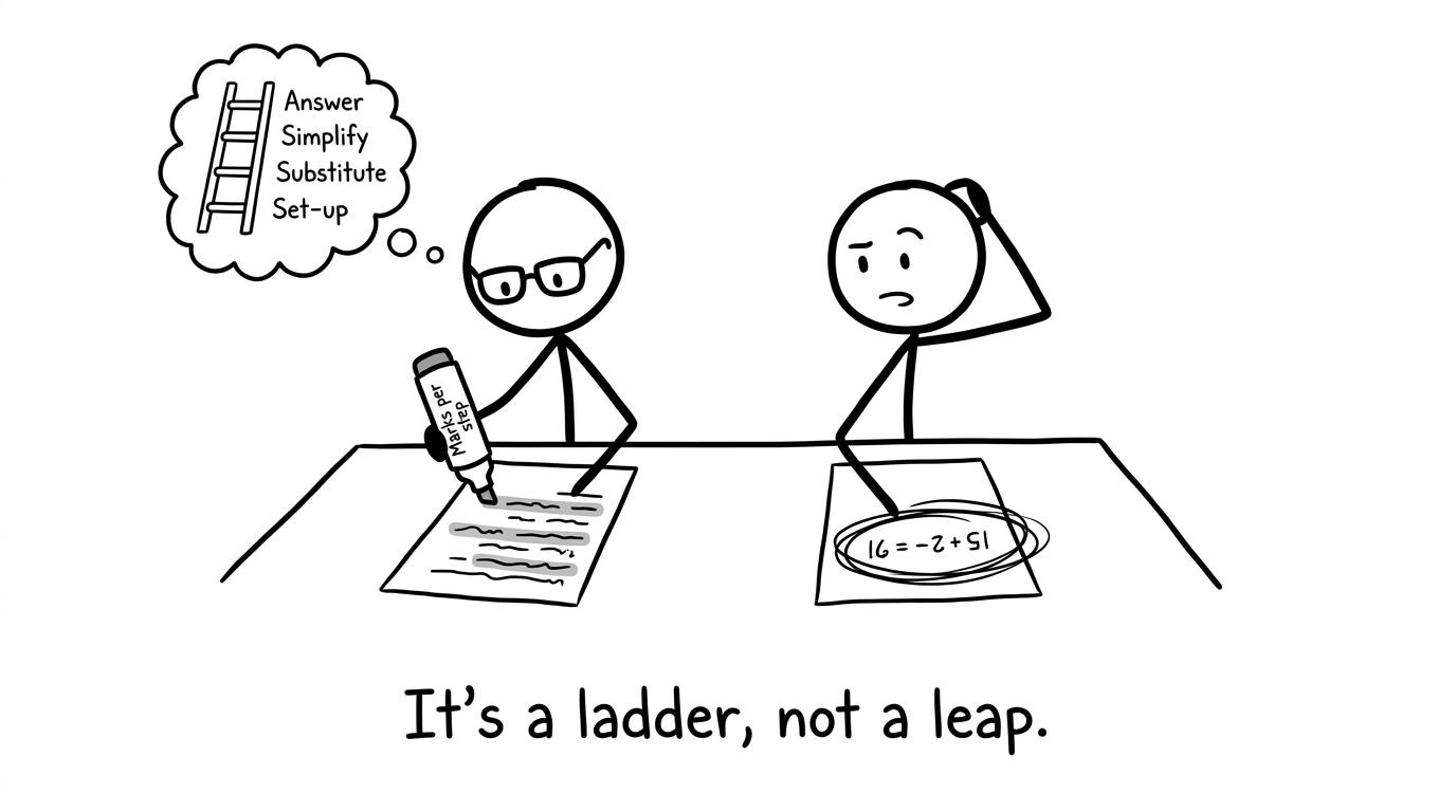 Two students: one uses steps, one only circles answers