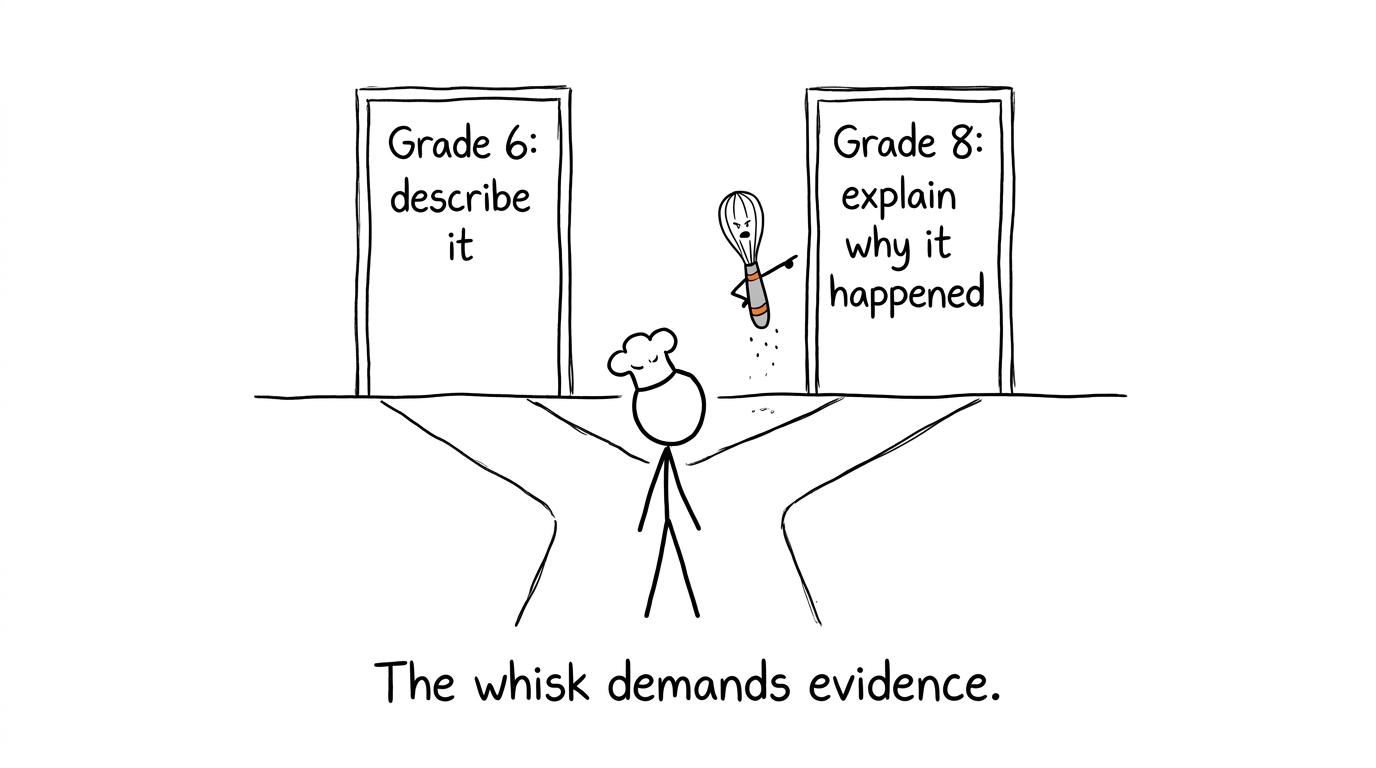 A student chooses between describing food and explaining it