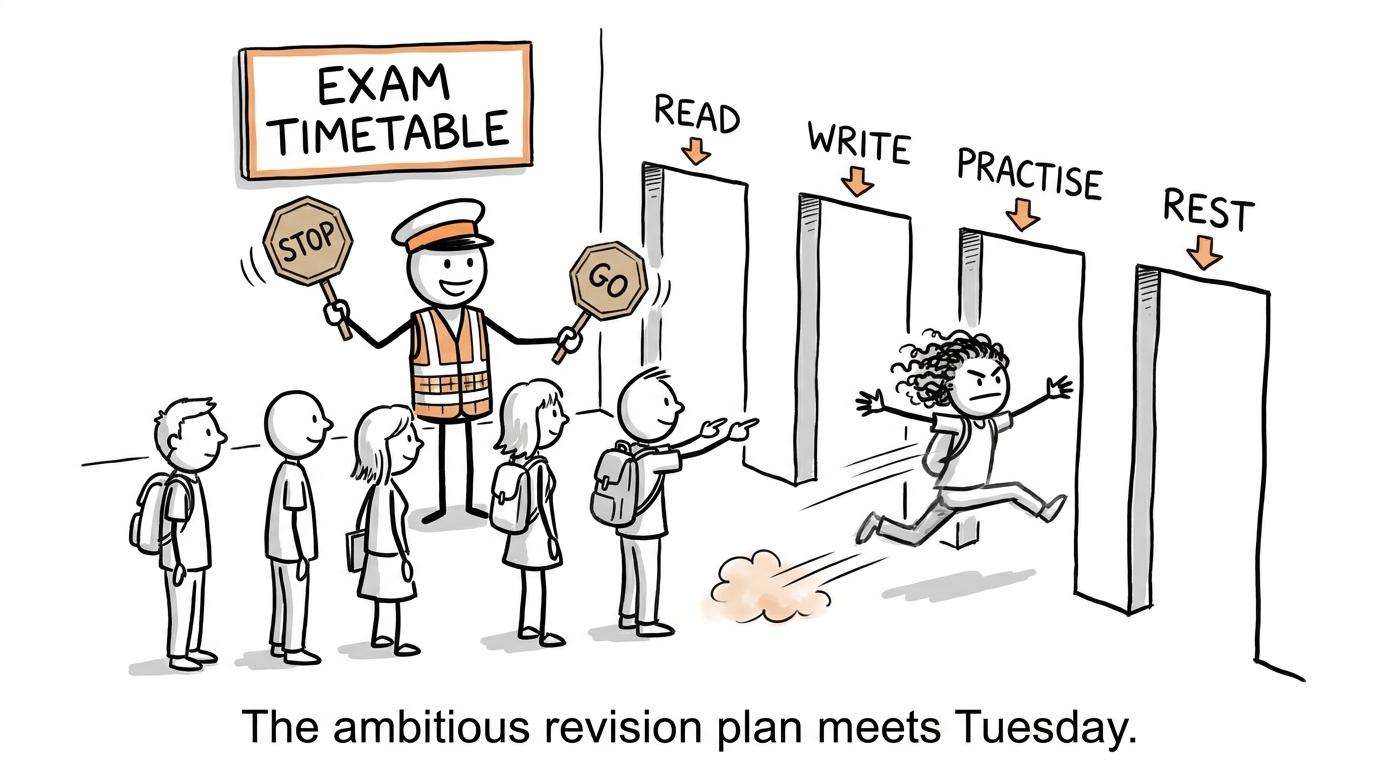 An ambitious student tries to sprint through every revision door at once