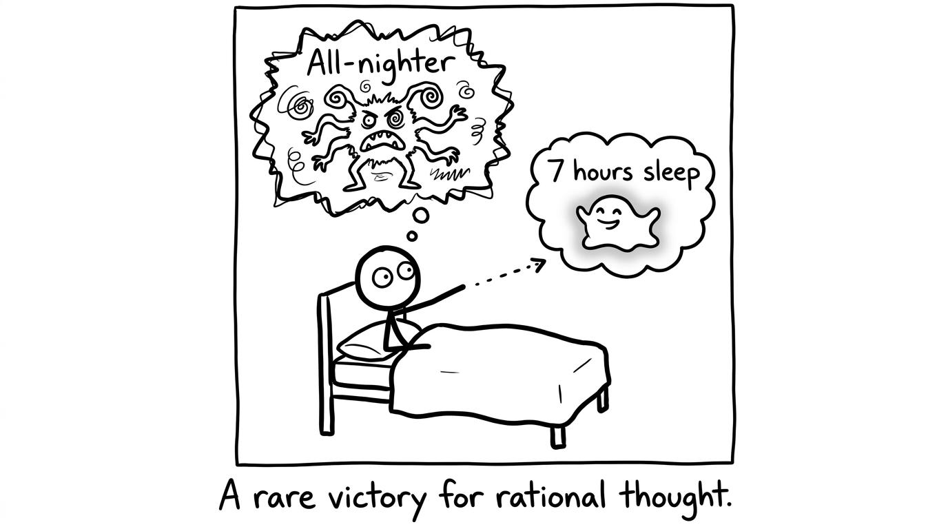 Choosing 7 hours sleep over an all-nighter monster