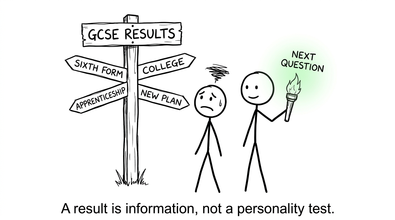 A results slip becomes a signpost towards several possible futures