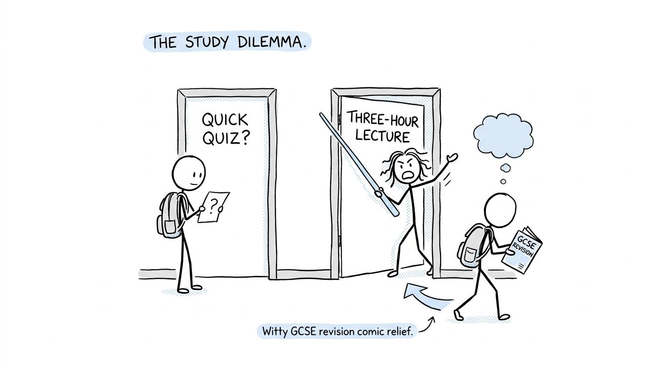 A student sensibly chooses a quick quiz instead of a three-hour parental lecture