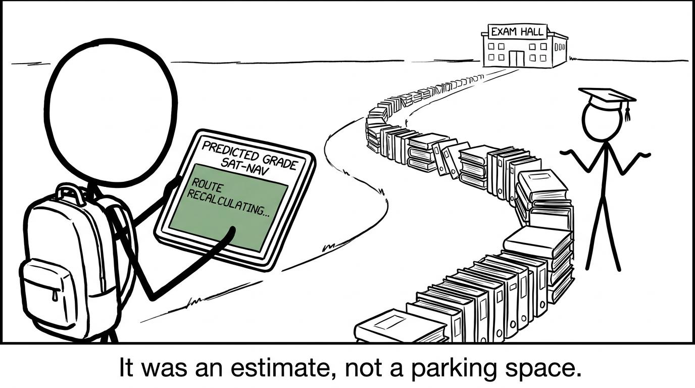 A predicted grade sat-nav recalculates the route to an exam