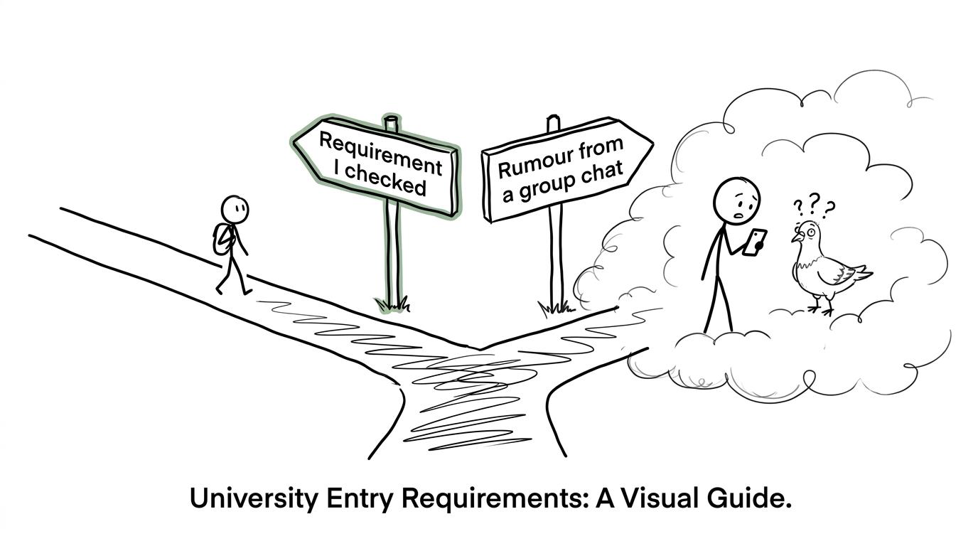 A confused pigeon offers unreliable university advice from inside a fog bank