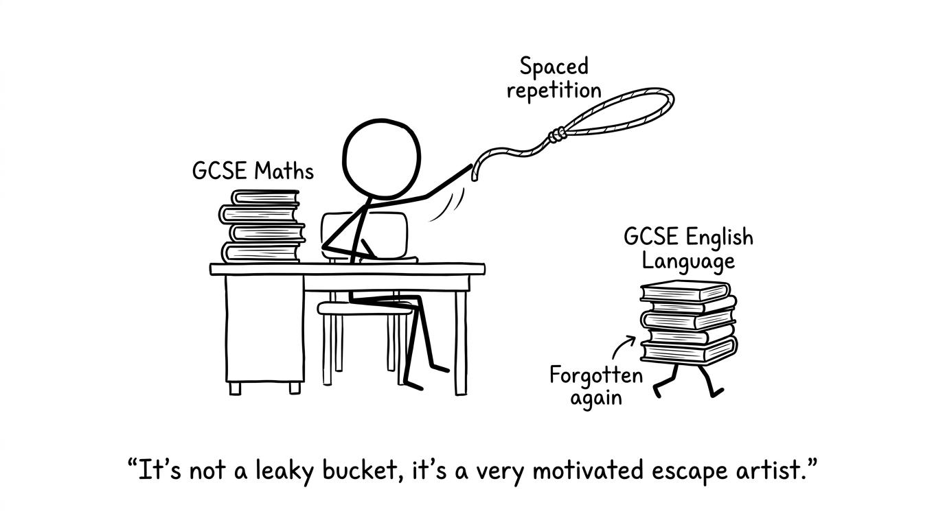 A student tries to lasso runaway English revision