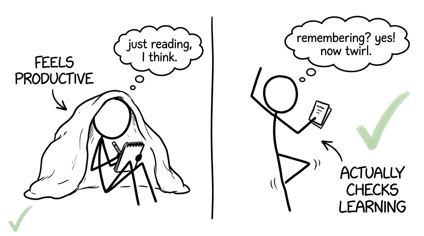 Rereading notes meets the less comfortable power of active recall