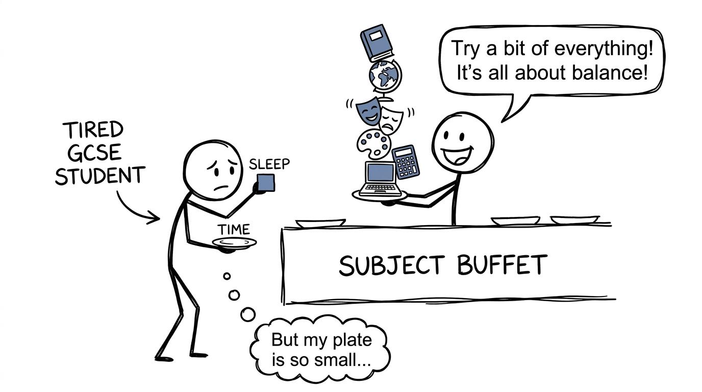 A GCSE student balancing subject choices against limited time