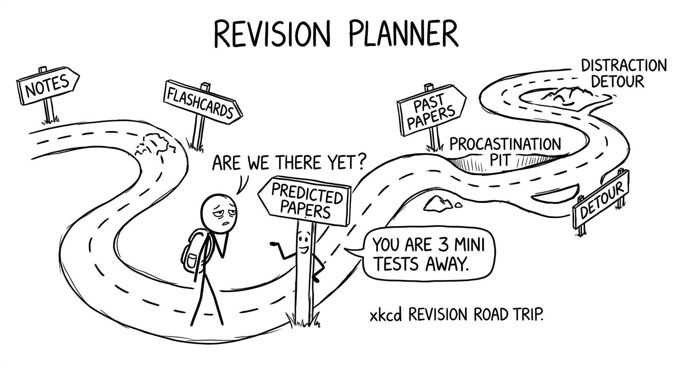 A revision planner road trip with signposts