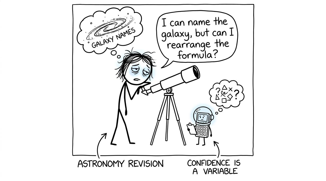 A student and an astronaut calculator consider the real challenge of astronomy revision