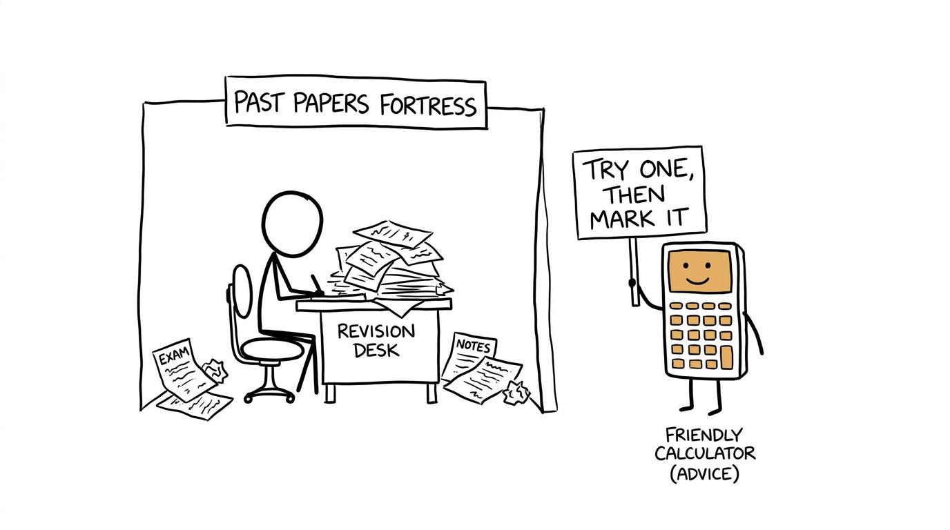 A calculator encourages a student to leave the past-paper fortress and try one paper