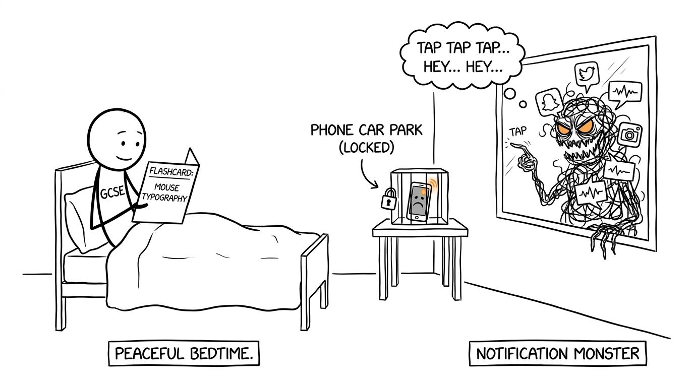 A notification monster is defeated by parking the phone across the room