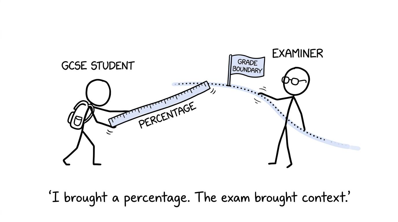 A student discovering that percentages do not tell the whole grading story