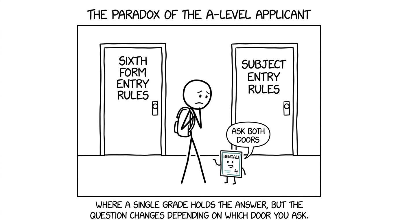 A student deciding which sixth-form entry rules to check