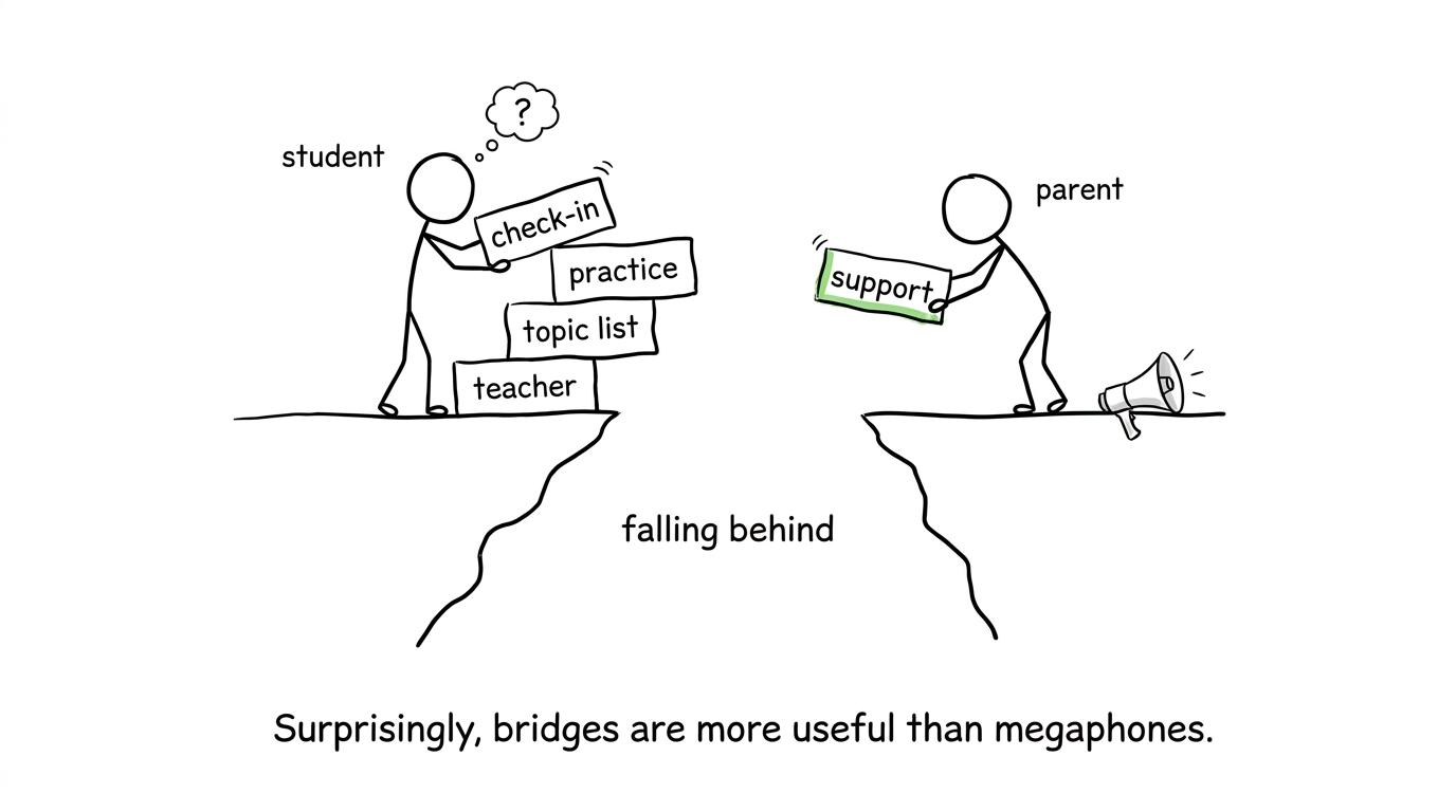 A parent contributes a practical block instead of using a megaphone