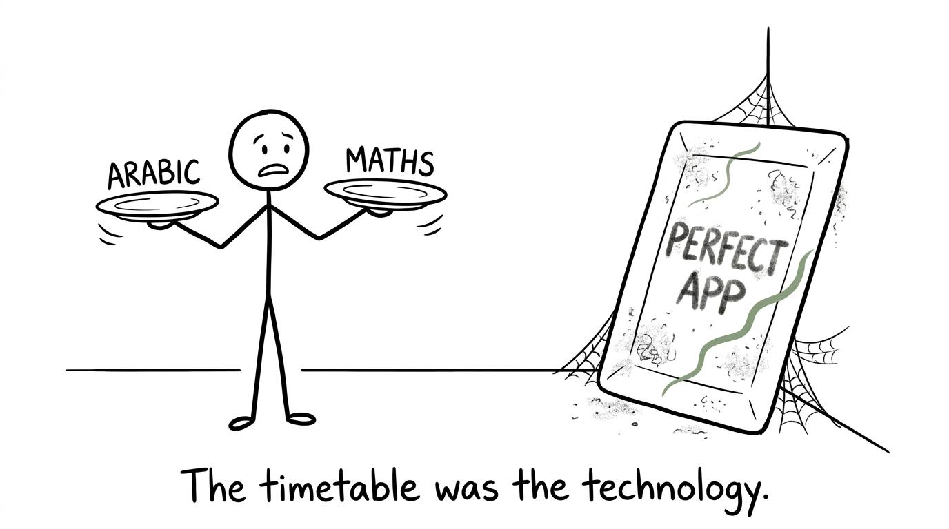 A student balances Arabic and maths while the perfect revision app remains unused