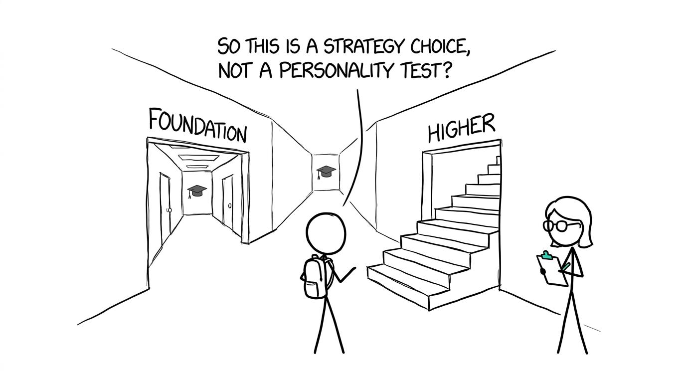 A student realises that tier entry is a strategy choice rather than a personality test