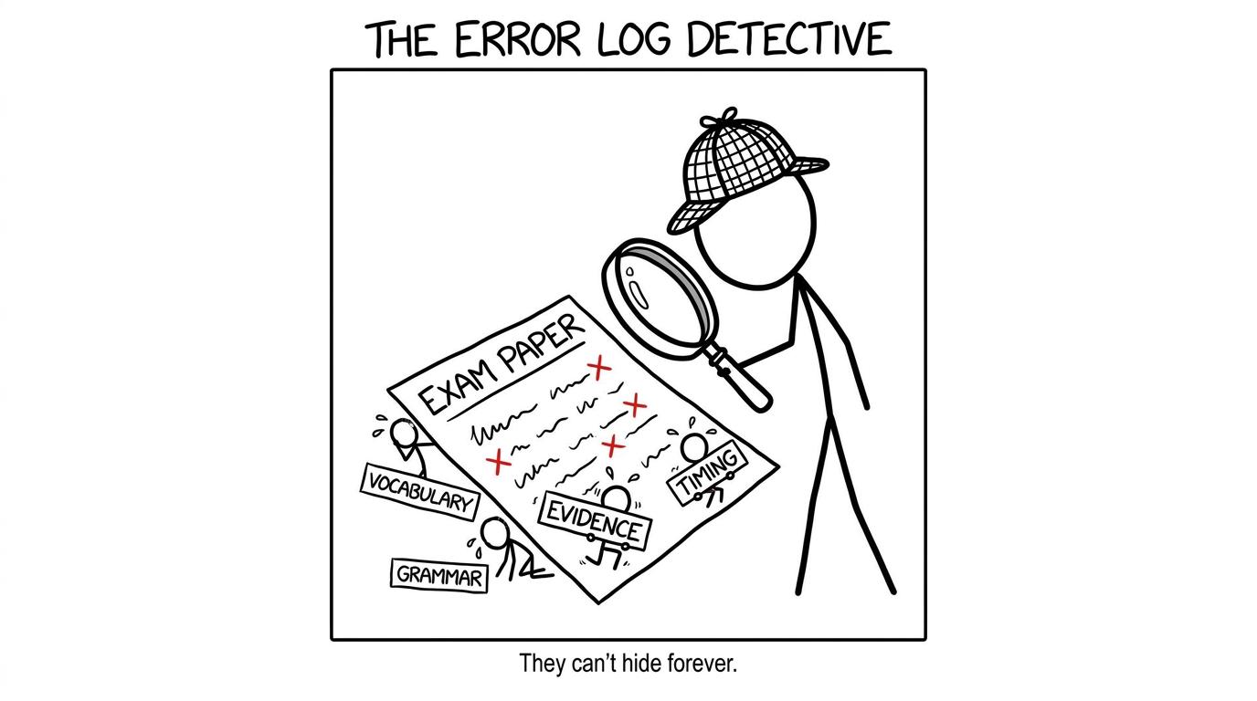 A student detective tracks lost marks hiding behind vocabulary, grammar, evidence and timing