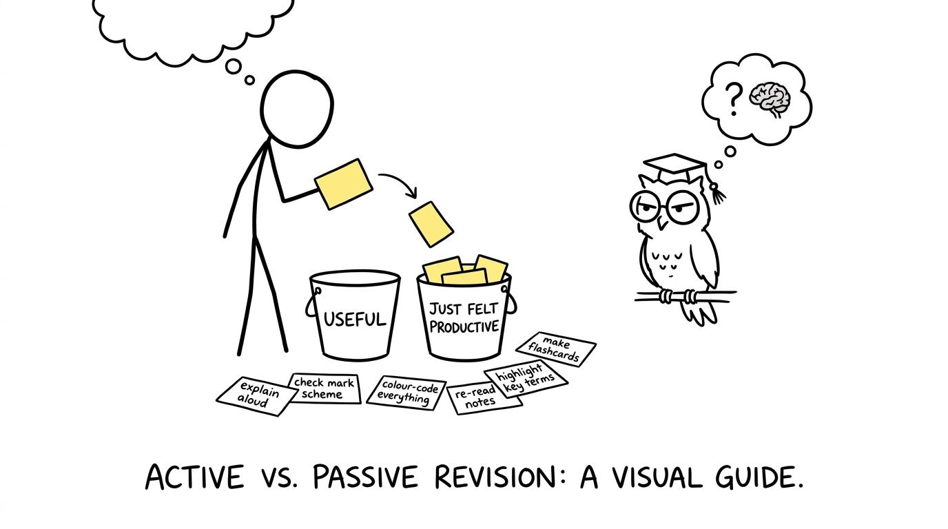 A student sorts active revision and merely productive-looking tasks into different buckets