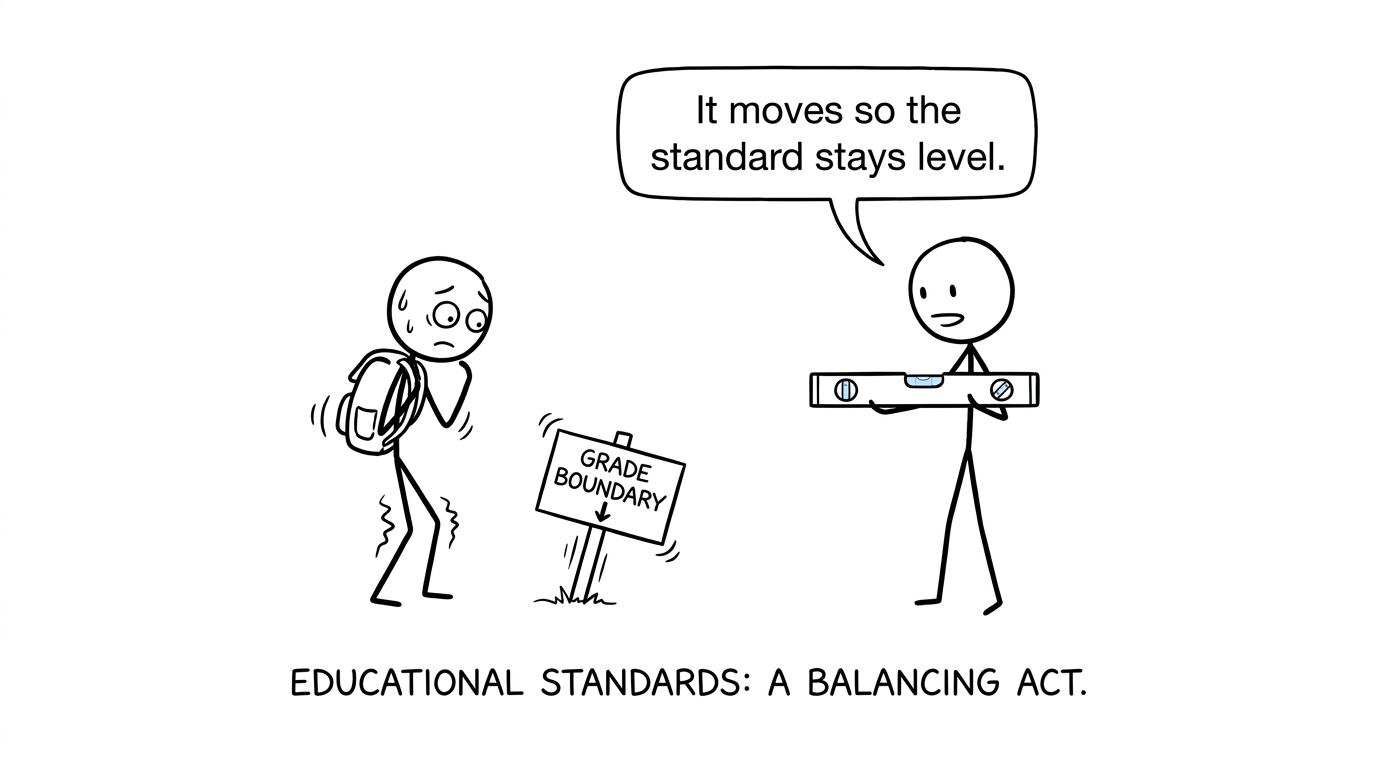 A grade boundary wobbling while an examiner keeps the standard level