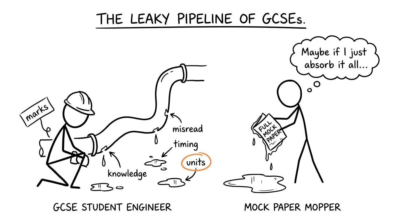 An engineering student repairs the different places where marks leak away