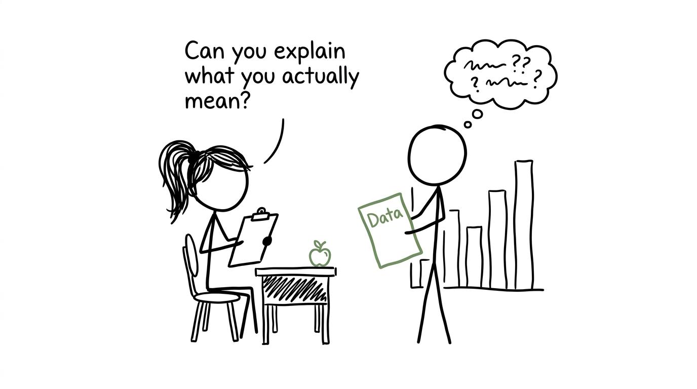 A student interviews a nervous bar chart about what the data means