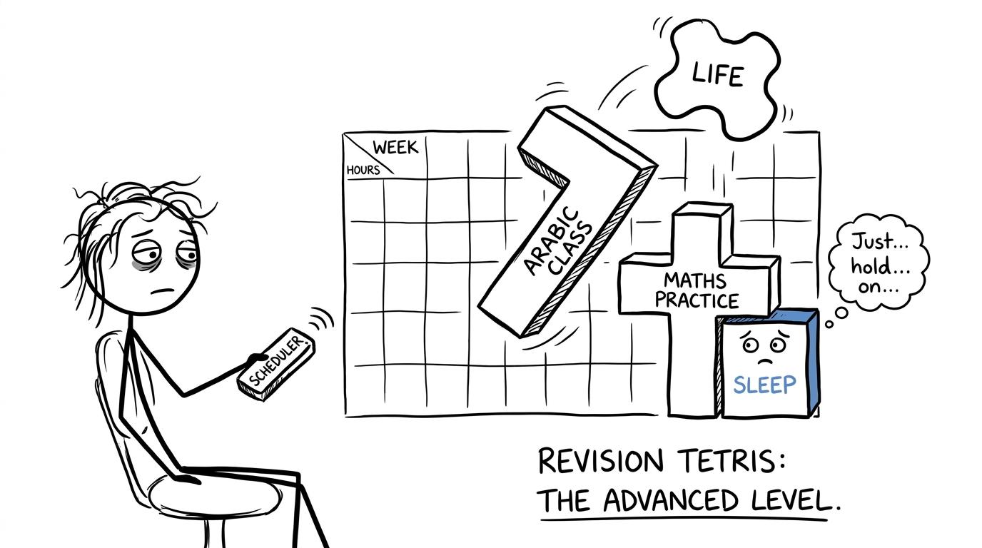 A student fitting Arabic, maths, life and sleep into a weekly calendar