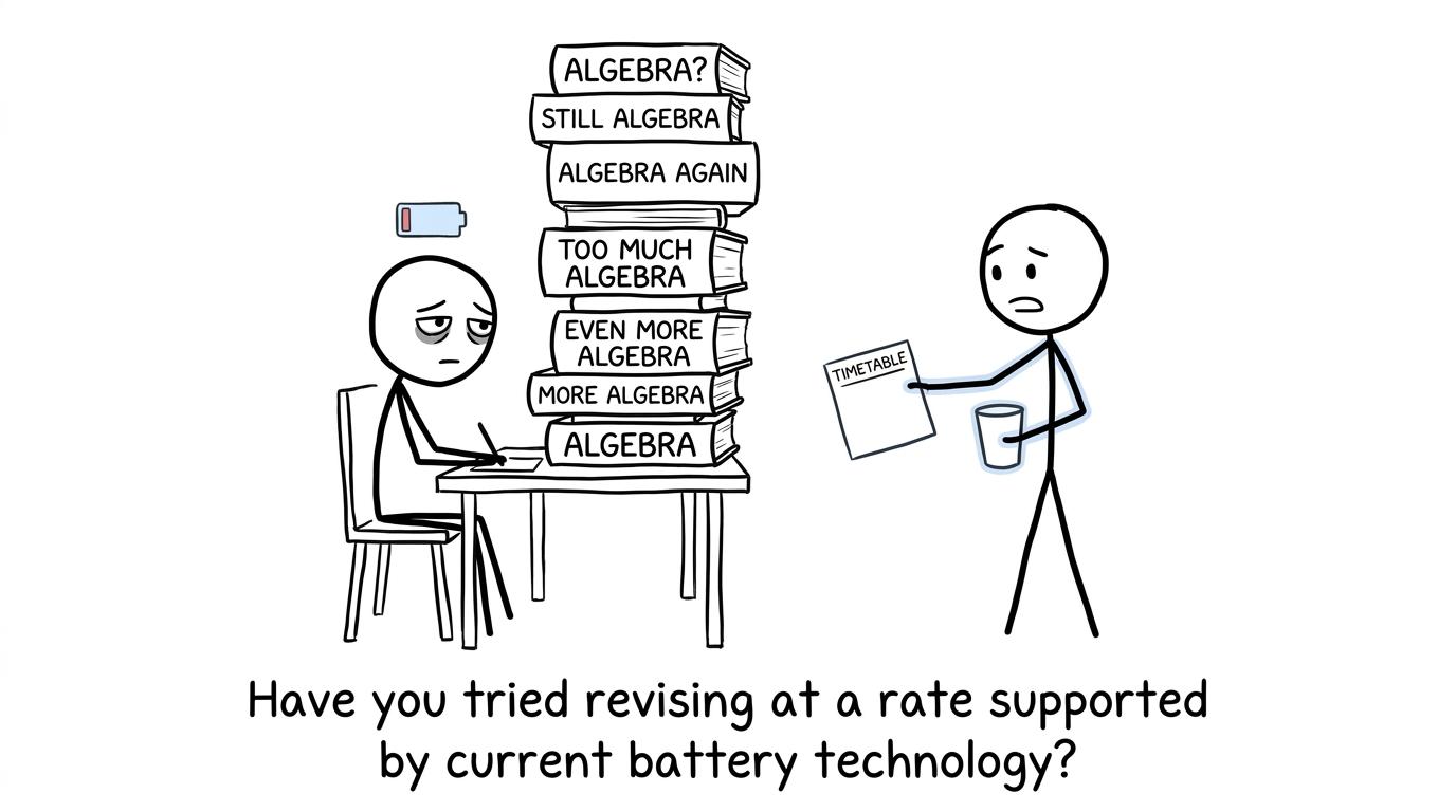 A tired student receives a timetable suited to their remaining battery