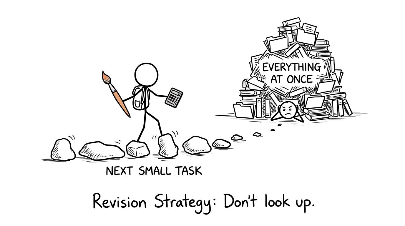 A student chooses one small next task instead of carrying the entire revision backlog