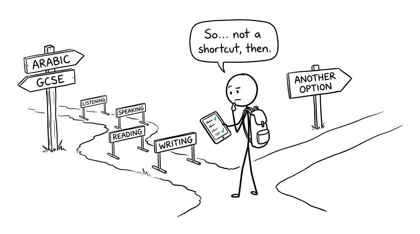 A student discovers that GCSE Arabic has four skill hurdles rather than offering a shortcut