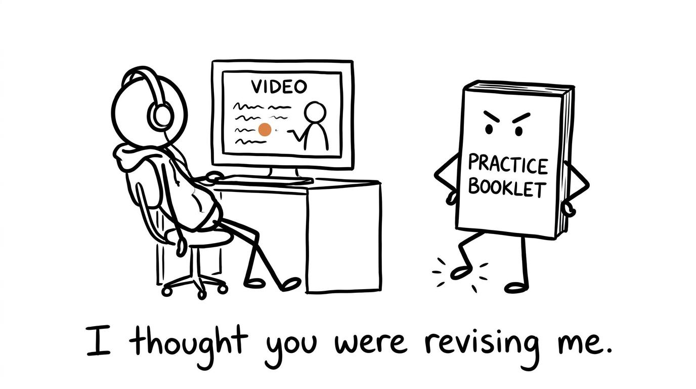 An unopened question booklet waits for active revision