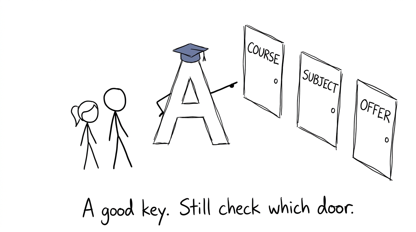 A grade acting as a key for different university doors