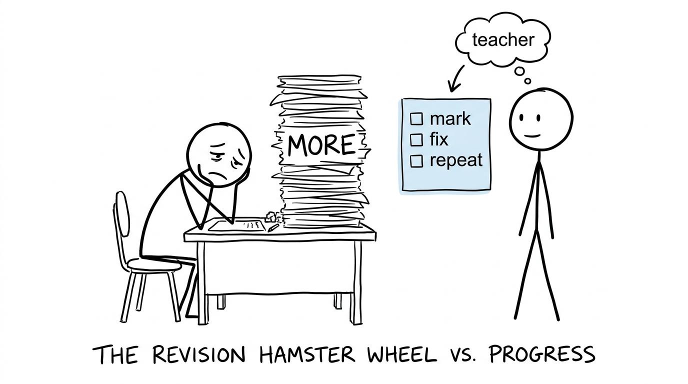 A student chooses careful review over an endless stack of papers