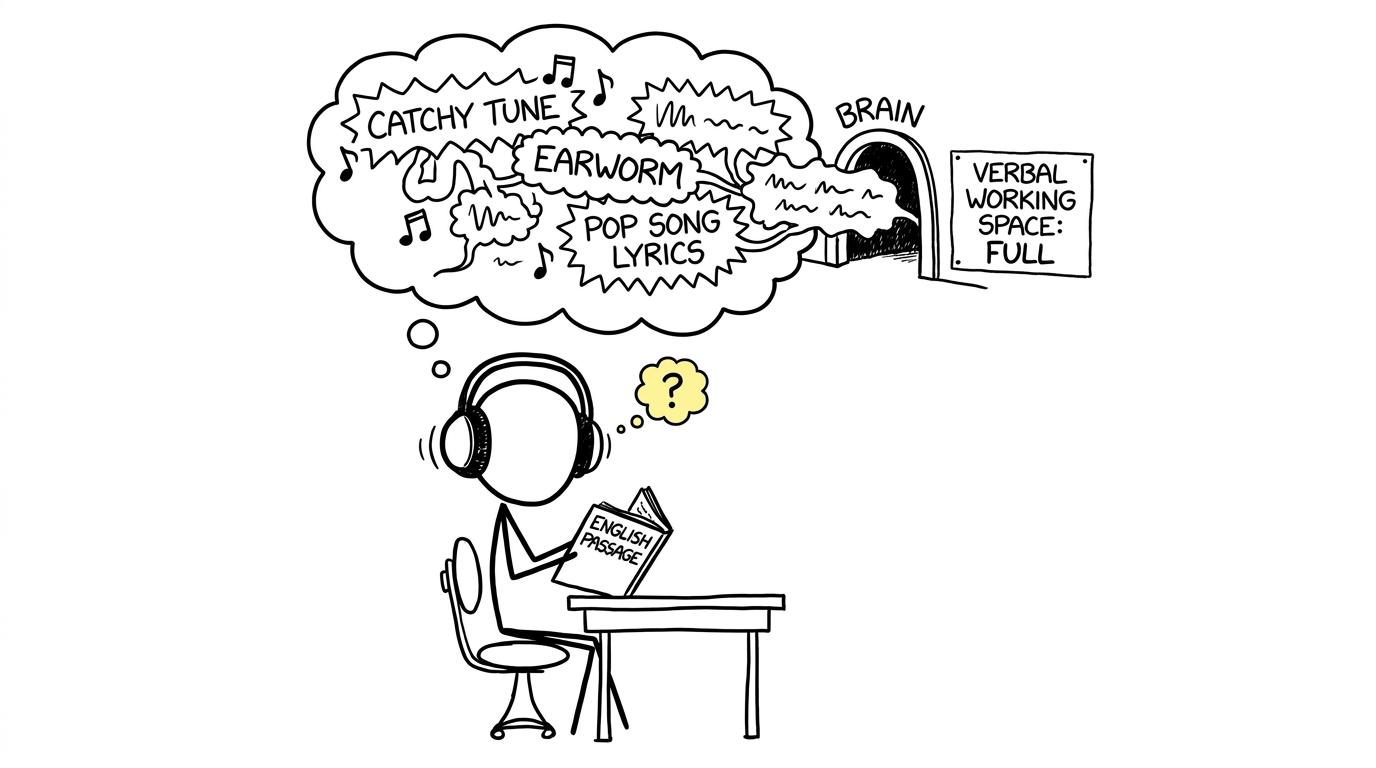Song lyrics queuing to enter a student's busy working memory