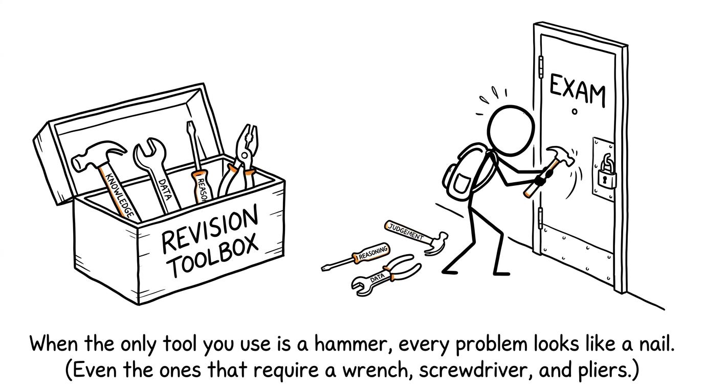 A student tries to open an exam door using only the knowledge tool