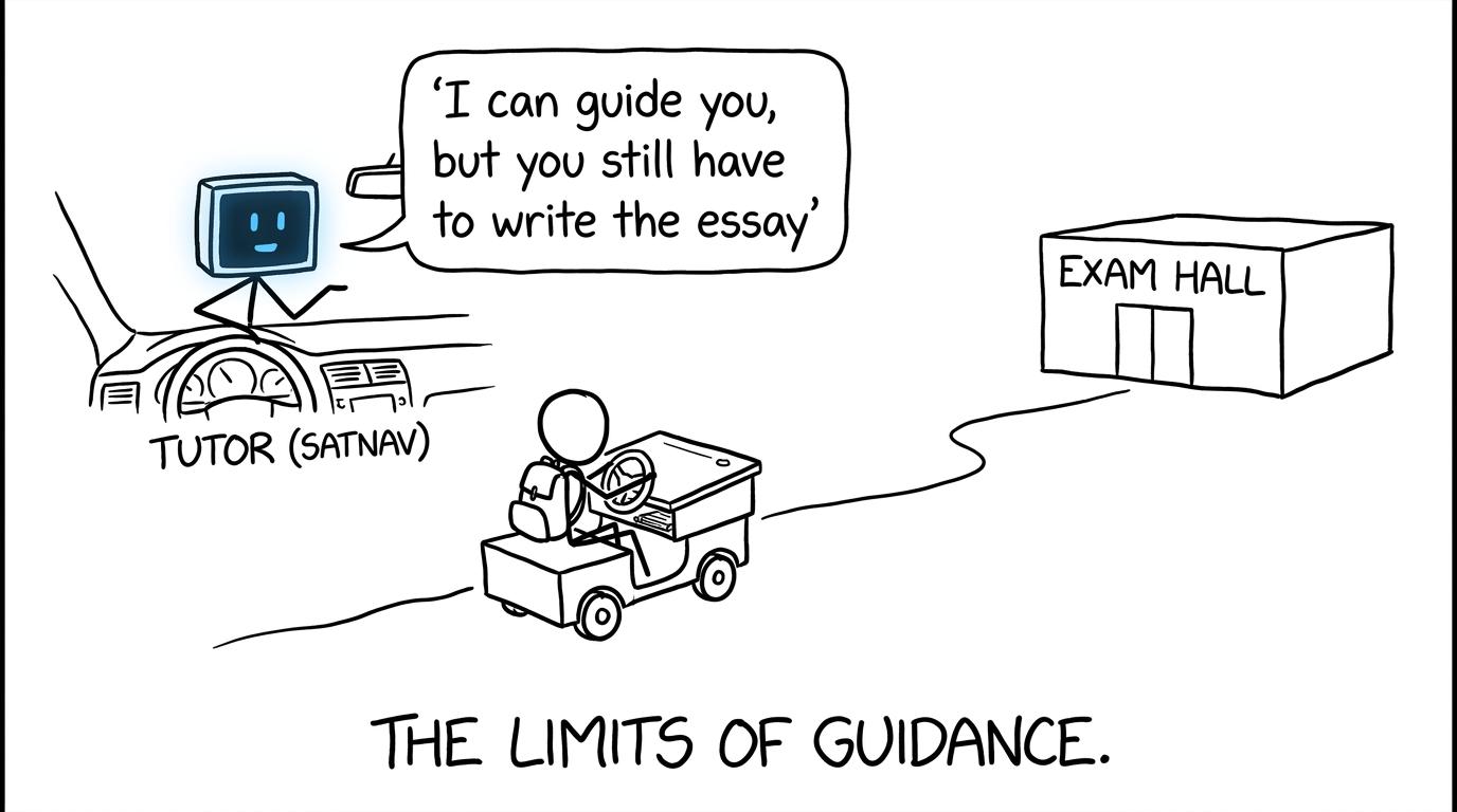 A tutor satnav reminding a student that they still have to write