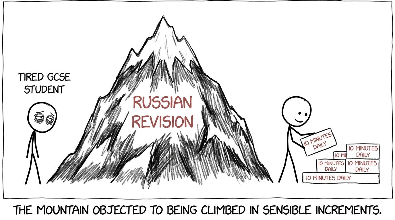A student climbing the Russian revision mountain through small daily steps