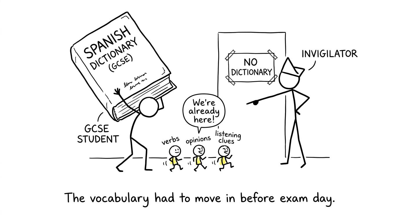A GCSE student discovering that a dictionary cannot do the revision for them