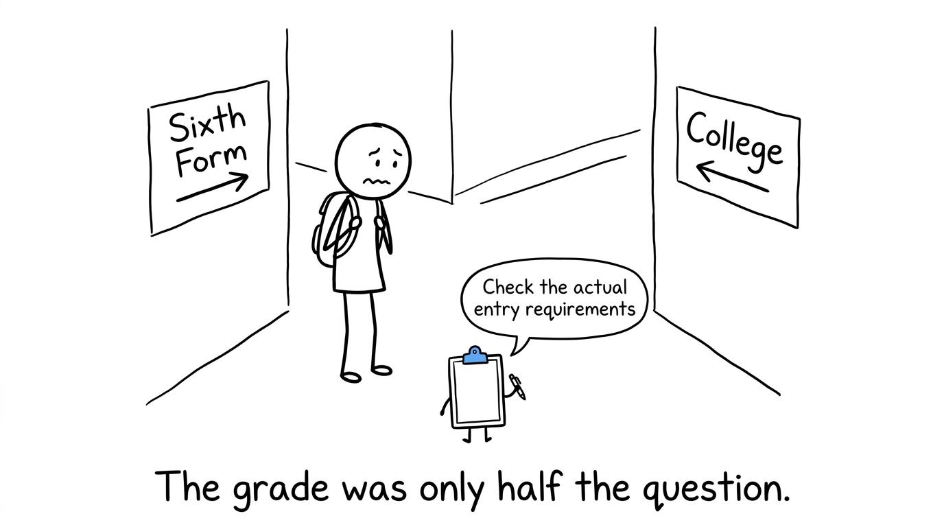 A student discovers that checking the course rules matters as much as checking the grade