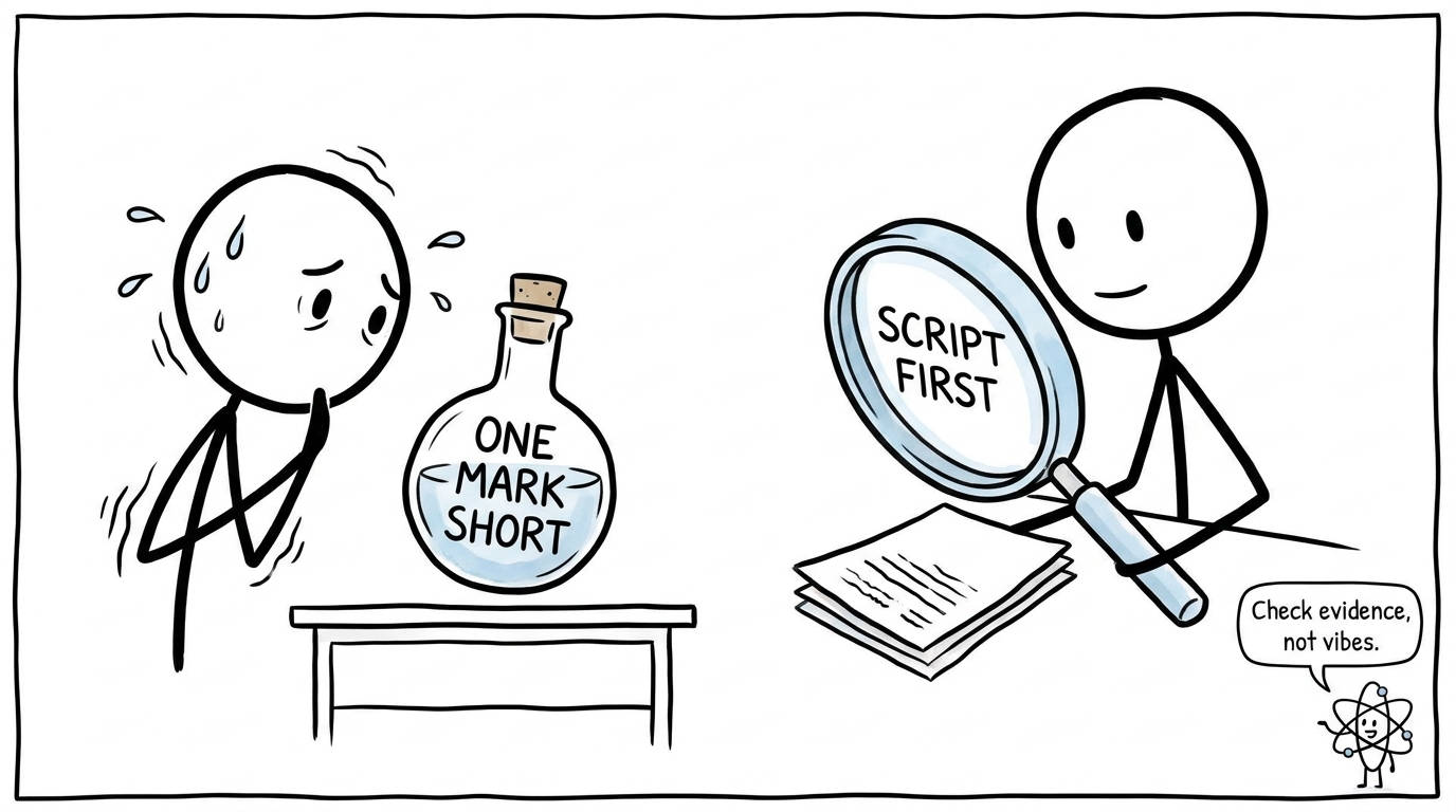 A student and teacher choosing evidence over results-day panic
