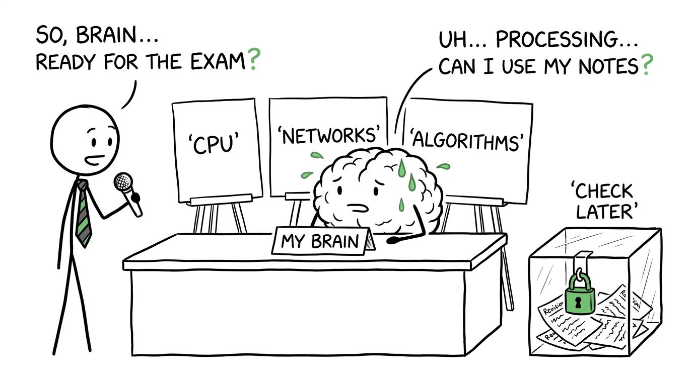 A student holds a mock press conference for their brain about CPU, networks and algorithms