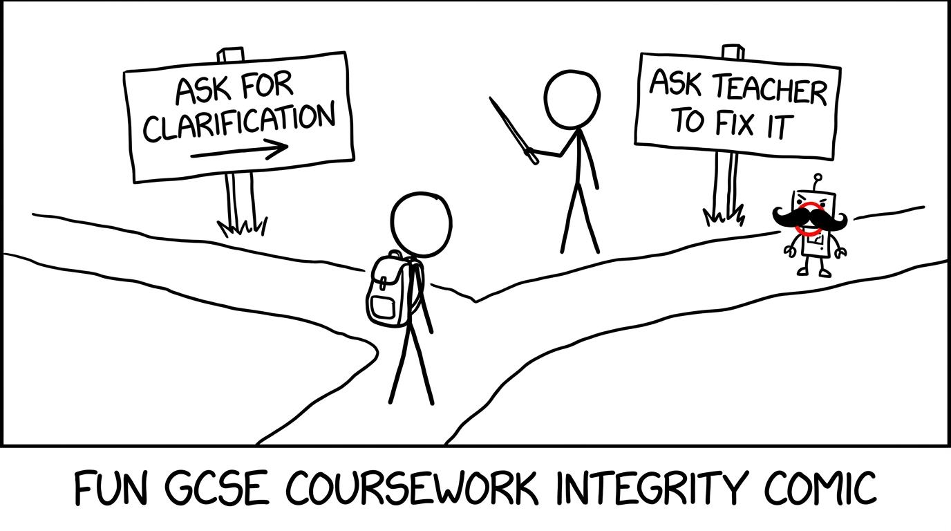 A student chooses between clarification and asking a teacher to fix the work