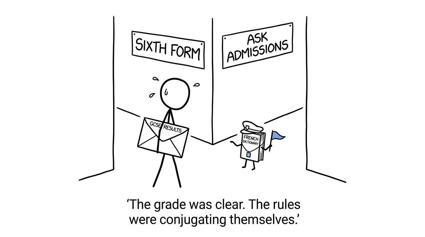 A student discovering that sixth-form entry rules need translating